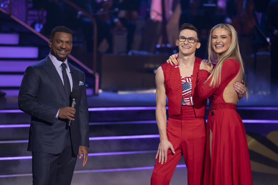 From left, co-host Alfonso Rieiro chats with Olympian Stephen Nedoroscik and pro dancer Rylee Arnold.