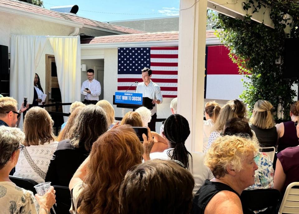 Ross Tomaselli, co-owner of Casa Blanca, spoke prior to the arrival of second gentleman Doug Emhoff on Wednesday afternoon. Tomaselli thanked the Biden-Harris administration for support of small businesses like theirs.