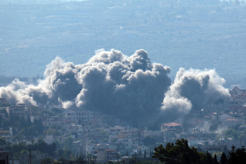 Smoke billows over southern Lebanon following an Israeli strike, amid ongoing cross-border hostilities between Hezbollah and Israeli forces, as seen from Tyre, Lebanon, Sept. 26, 2024. / Credit: Amr Abdallah Dalsh/REUTERS