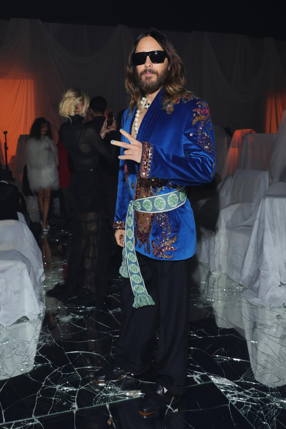 PARIS, FRANCE - SEPTEMBER 29: Jared Leto attends Valentino Pavillon des Folies Show as part of the Paris Fashion Week on September 29, 2024 in Paris, France. (Photo by Jacopo M. Raule/Getty Images for Valentino)