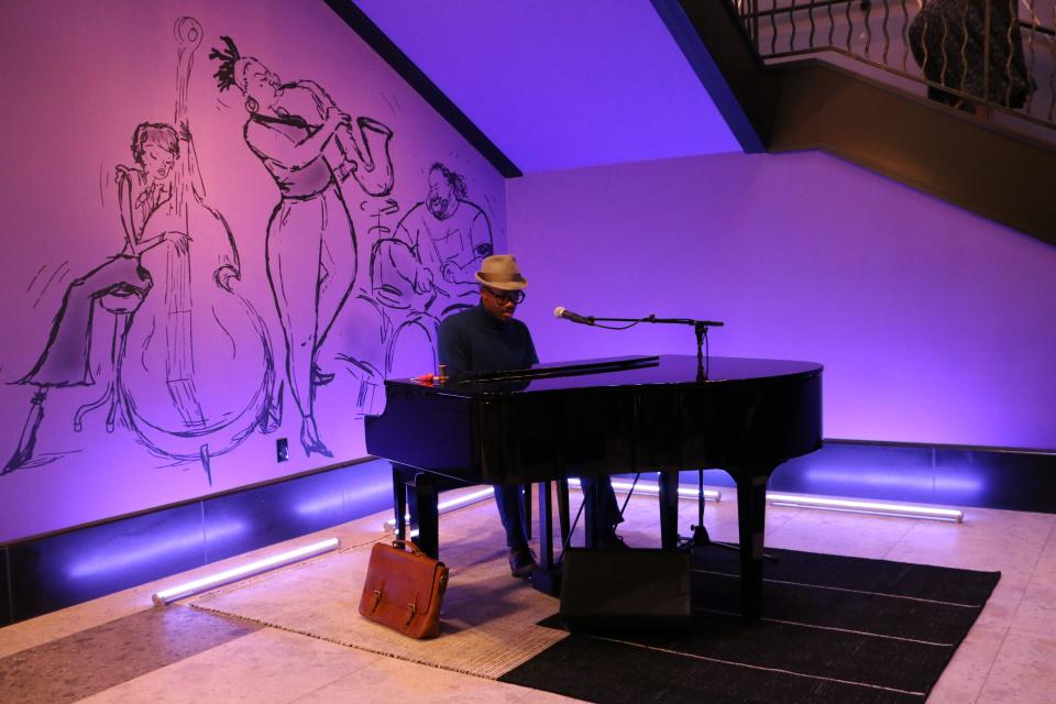 Joe Gardner, from "Soul," performs nightly at Disneyland's Pixar Place Hotel.