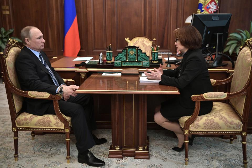 Russian President Vladimir Putin meets with Central Bank chief Elvira Nabiullina