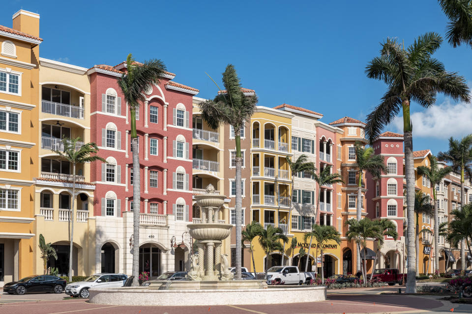 BAYFRONT, NAPLES, FLORIDA, UNITED STATES - 2023/03/03: Bayfront shops and condominiums on the waterfront. (Photo by John Greim/LightRocket via Getty Images)