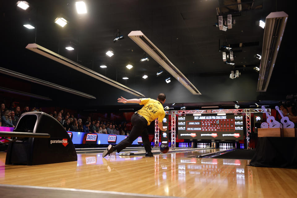 MATTHEWS, NORTH CAROLINA - OCTOBER 05: PBA bowler Sean Rash bowls during the Jimmie Allen PBA Challenge presented by Bowlero at Bowlero Matthews on October 05, 2022 in Matthews, North Carolina. (Photo by Jared C. Tilton/Getty Images for PBABowleroCorp )