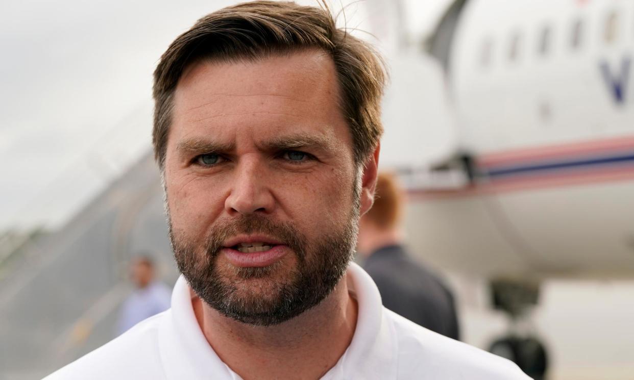 <span>JD Vance, Republican vice presidential nominee, speaks to reporters in Greenville, North Carolina, on Saturday.</span><span>Photograph: Steve Helber/AP</span>