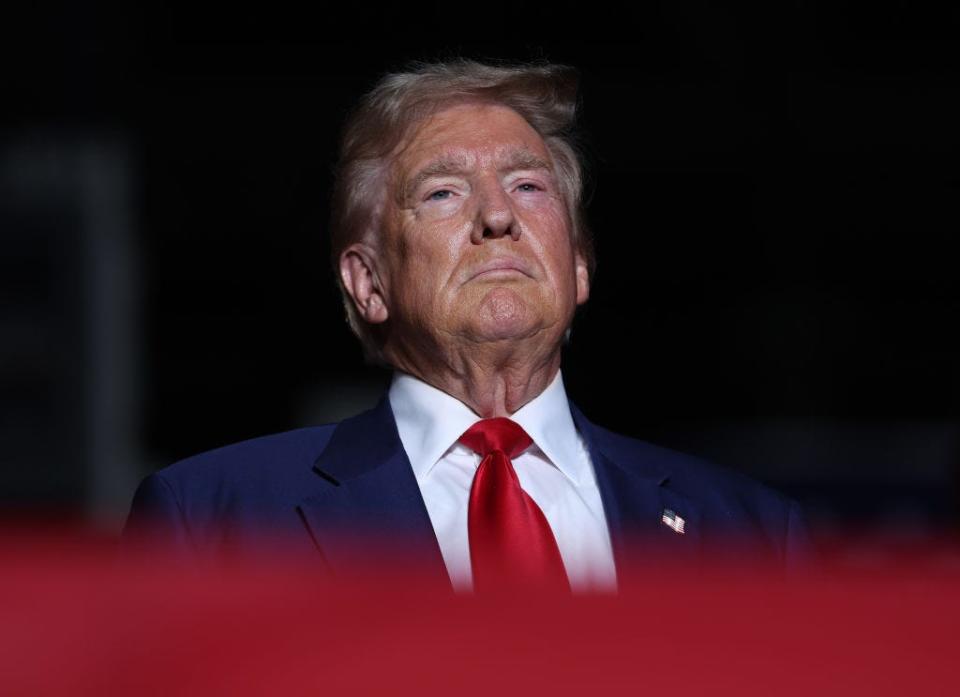 Former President Donald Trump, looks on during a campaign rally at The Expo at World Market Center Las Vega.