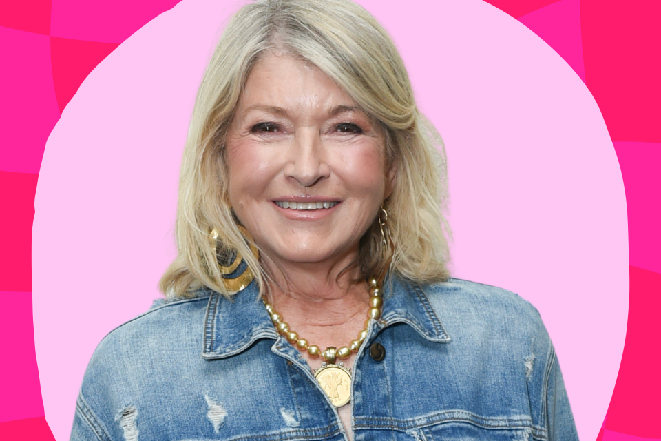 Martha Stewart on a pink background