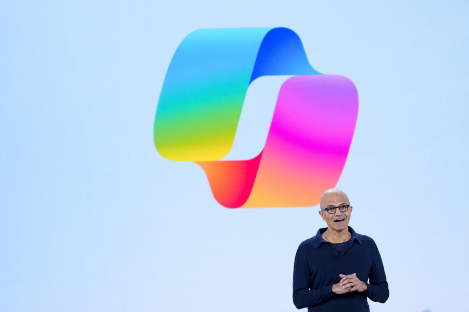 Microsoft CEO Satya Nadella speaks during a showcase event of the company's AI assistant, Copilot, ahead of the annual Build developer conference at Microsoft headquarters, Monday, May 20, 2024, in Redmond, Wash. (AP Photo/Lindsey Wasson)