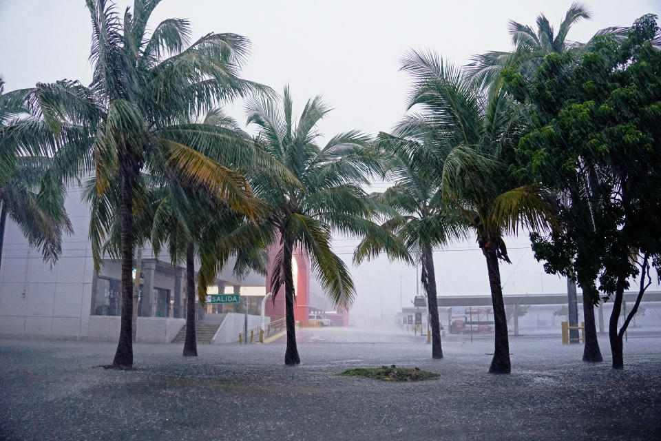 Heavy rain from Helene falls in Cancun, Mexico, on Tuesday. (Elizabeth Ruiz/AFP via Getty Images)