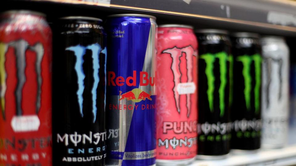 PHOTO: Energy drinks are pictured on a shelf, Aug. 30, 2018, in London.  (Daniel Leal/AFP via Getty Images, FILE)