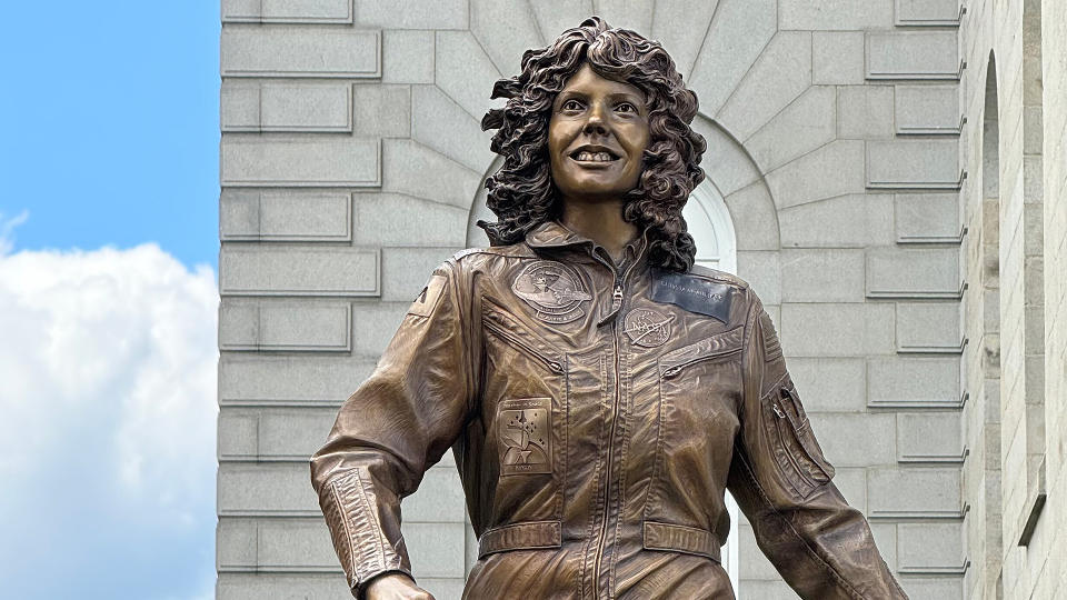  A statue of fallen "Teacher in Space" Christa McAuliffe is seen after its unveiling at the New Hampshire State House. . 