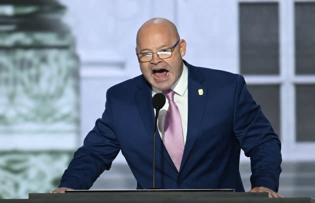 Teamsters President Sean O'Brien addresses the Republican National Convention in July.