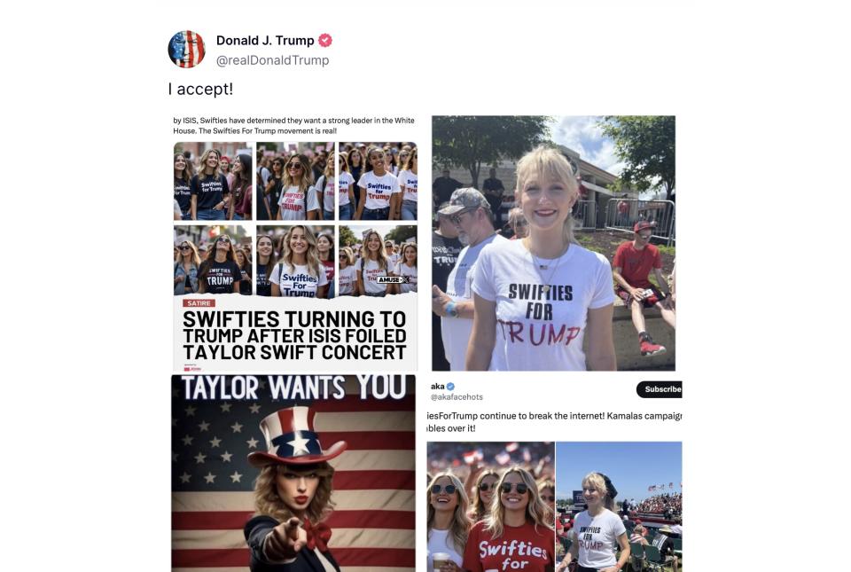 AI-generated images of Taylor Swift fans endorsing former-President Trump's campaign. (via Truth Social)