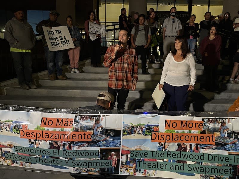 Cristian Carbajal Gutierrez, an advocate for vendors at the Redwood Swap Meet, speaks after the West Valley City Council meeting on the proposed redevelopment of the site on Tuesday. | Tim Vandenack, KSL.com