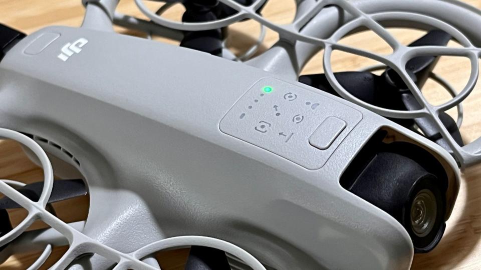 An extreme close-up of the DJI Neo.