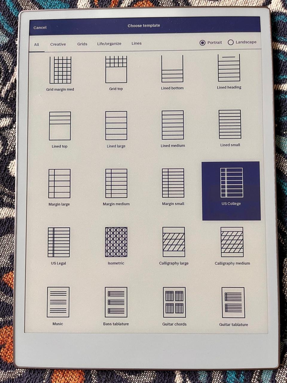 A photo showing some of the available document templates.