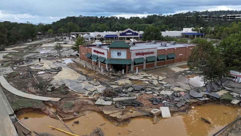 PHOTO: A drone view shows a damaged area, following the passing of Hurricane Helene, in Asheville, N.C., September 29, 2024. (Marco Bello/Reuters)