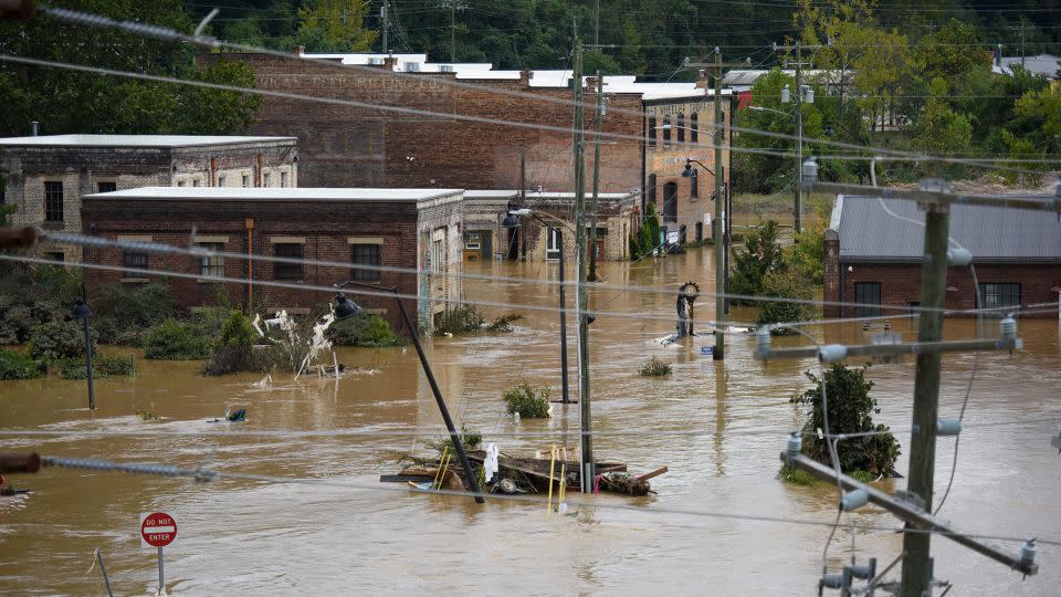 Helene triggered record flooding and damage on September 28, 2024 in Asheville. - Melissa Sue Gerrits/Getty Images