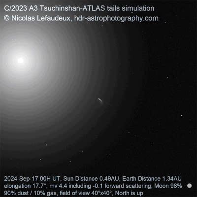 black and white animation showing a comet moving closer to the sun