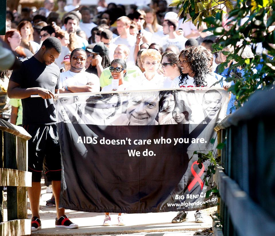 An image of the Big Bend Cares AIDS Walk held at Tom Brown Park in Tallahassee, Florida. Events around the country, first organized to bring visibility to a disease that remained in the shadows and raise money for needed local services, have changed their focus to benefit organizations serving those living with HIV as medical advances have altered the outlook for a once deadly diagnosis.