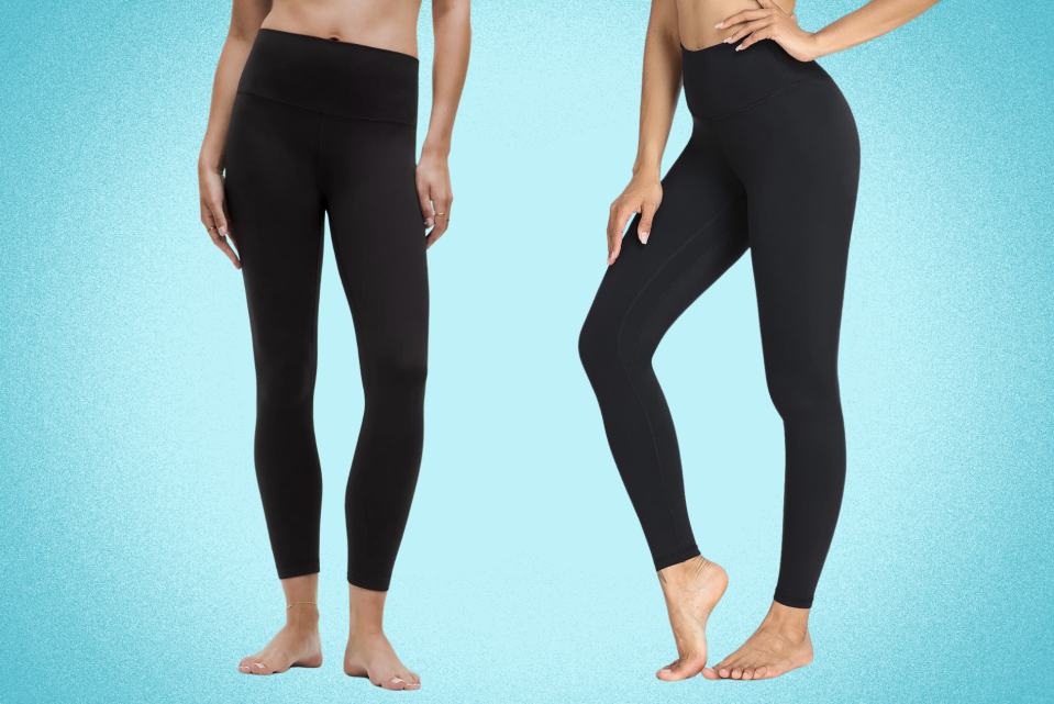 two models in the Lululemon Align leggings and Colorfulkoala leggings