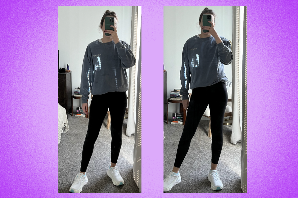 side by side images of tester wearing Colorfulkoala and Lululemon Align leggings