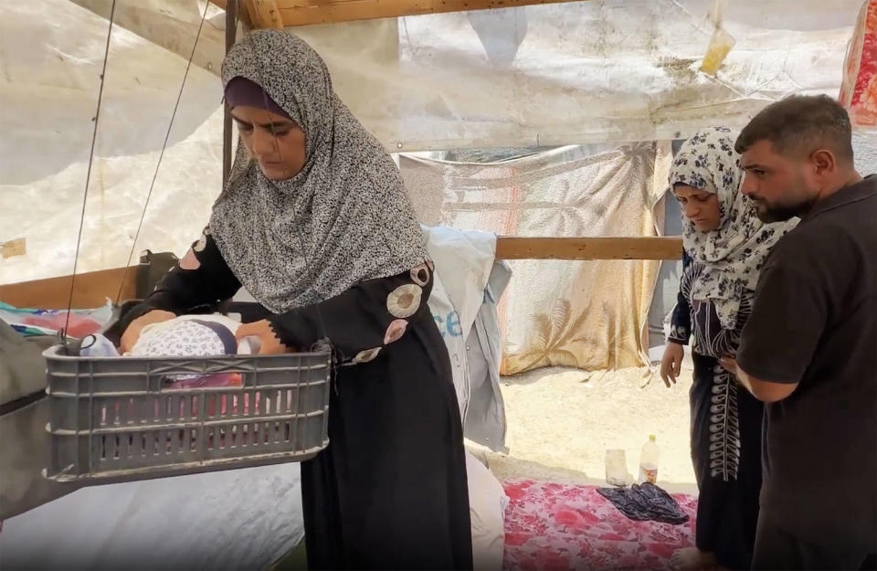 Abdel Hadi in his makeshift crib.  (NBC News)