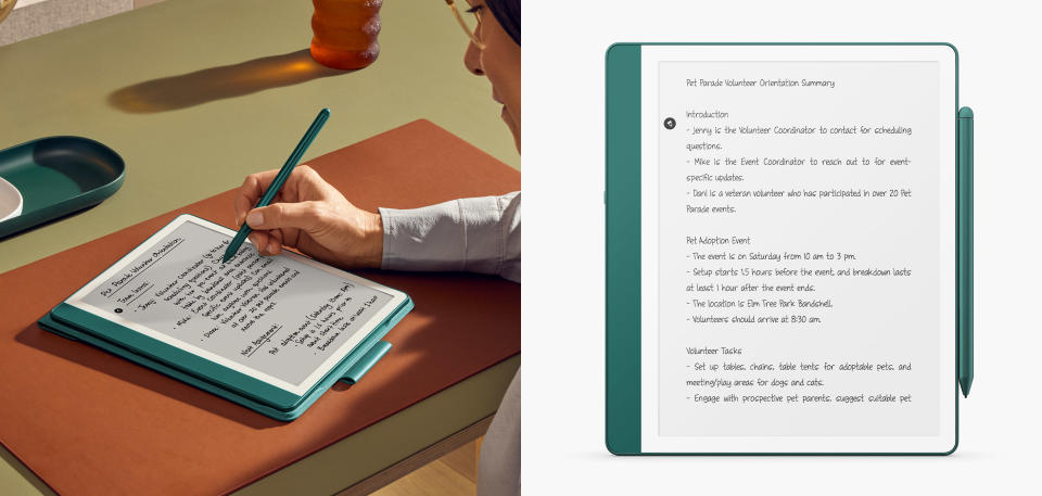 A composite image showing the Kindle Scribe's new summarization tools.