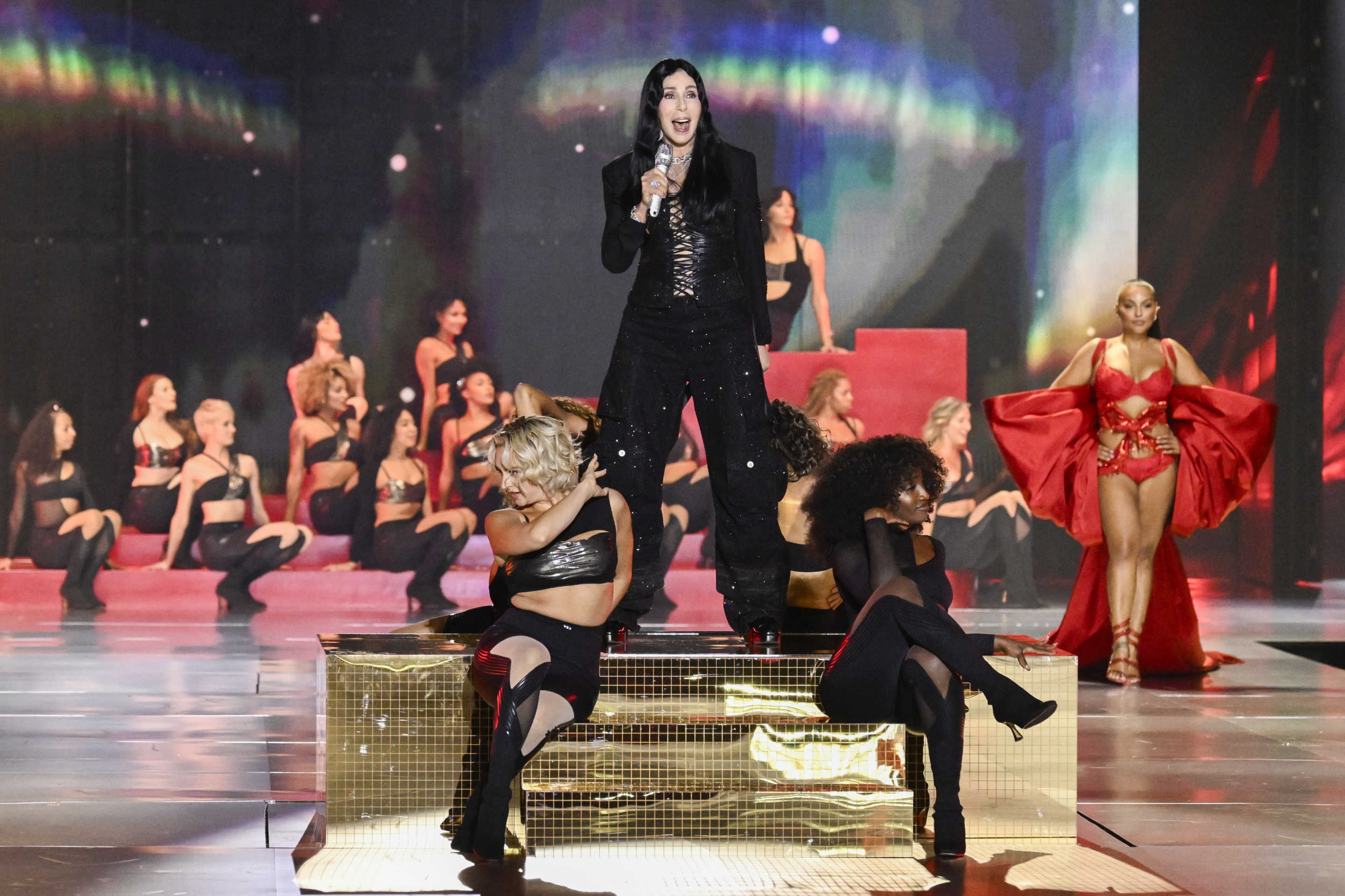 Cher performs during the Victoria's Secret Fashion Show on Tuesday, Oct. 15, 2024, in the Brooklyn borough of New York. (Evan Agostini/Invision/AP)