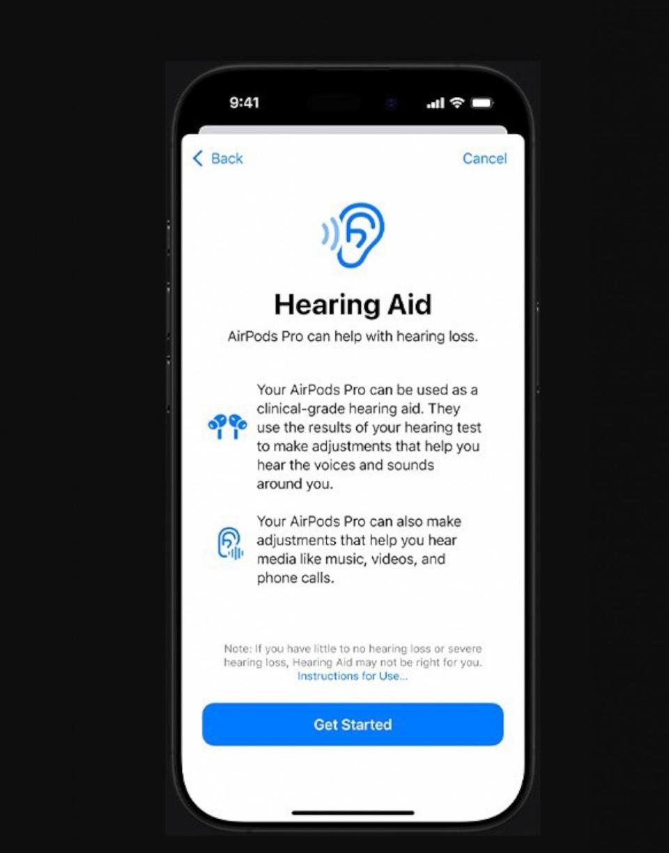 PHOTO:  An upcoming software update will let Apple users turn their AirPods Pro 2 into an FDA-cleared hearing aid. (Apple)