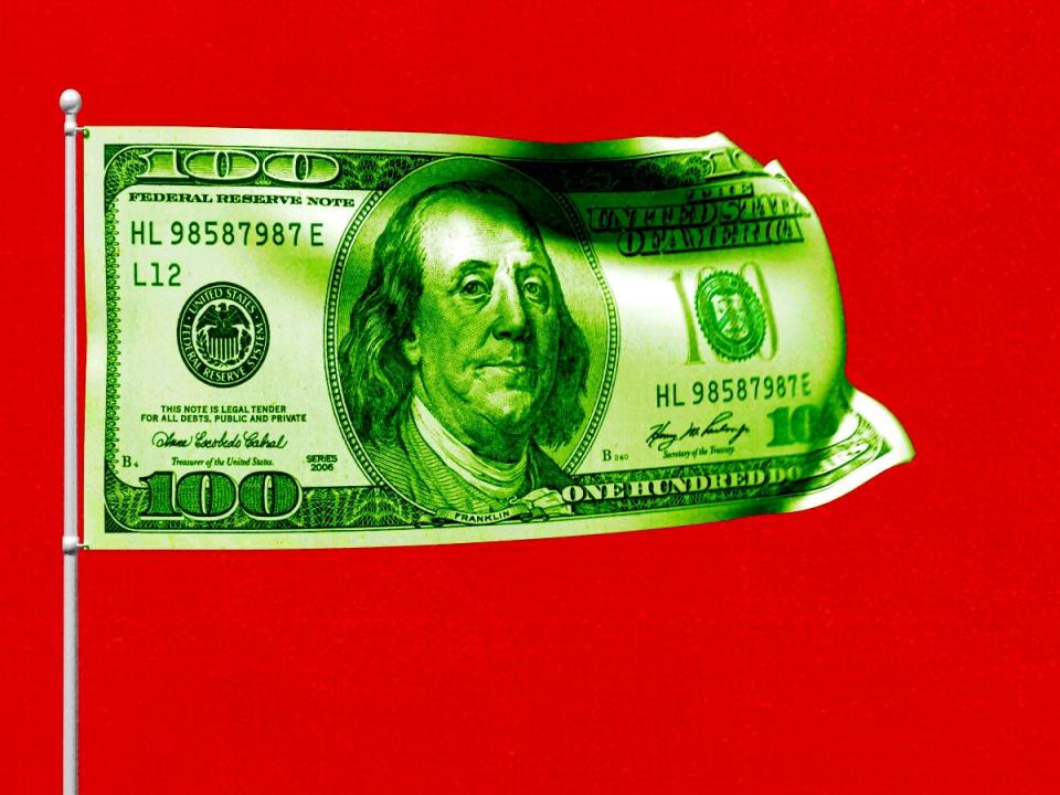 Ben Franklin flag on red background