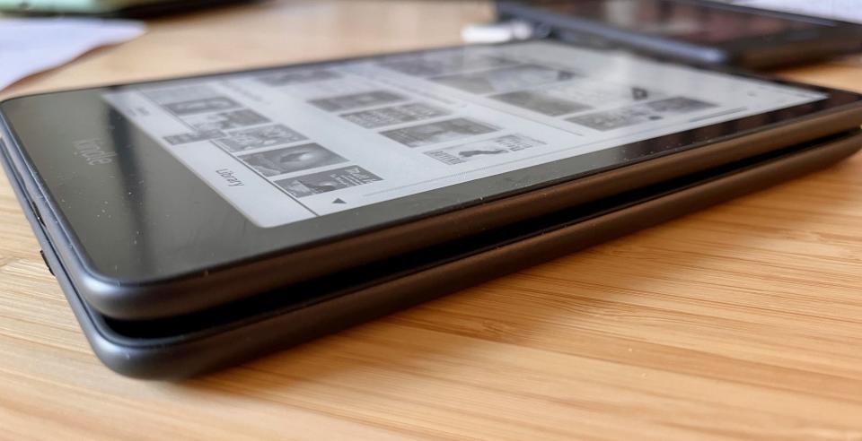 The Kindle Colorsoft and Paperwhite stacked on top of one another.