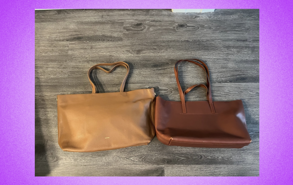 Cuyana bag and Madewell bag side by side on the floor