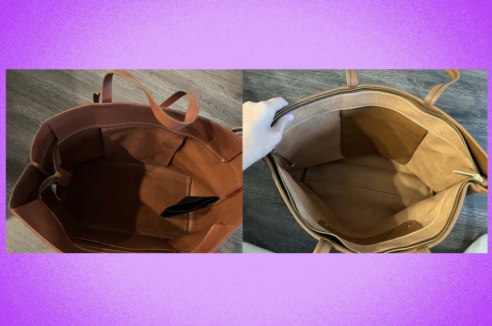 interior shots of the Madewell tote and Cuyana tote side by side