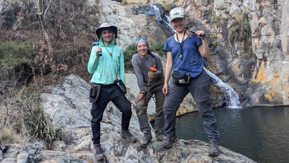 Nadja Drabon, right, is pictured with students David Madrigal Trejo and Öykü Mete during fieldwork in South Africa. - Nadja Drabon/Harvard University