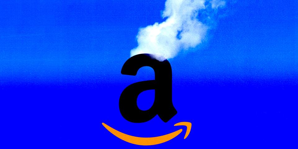 Amazon logo with smoke coming out.