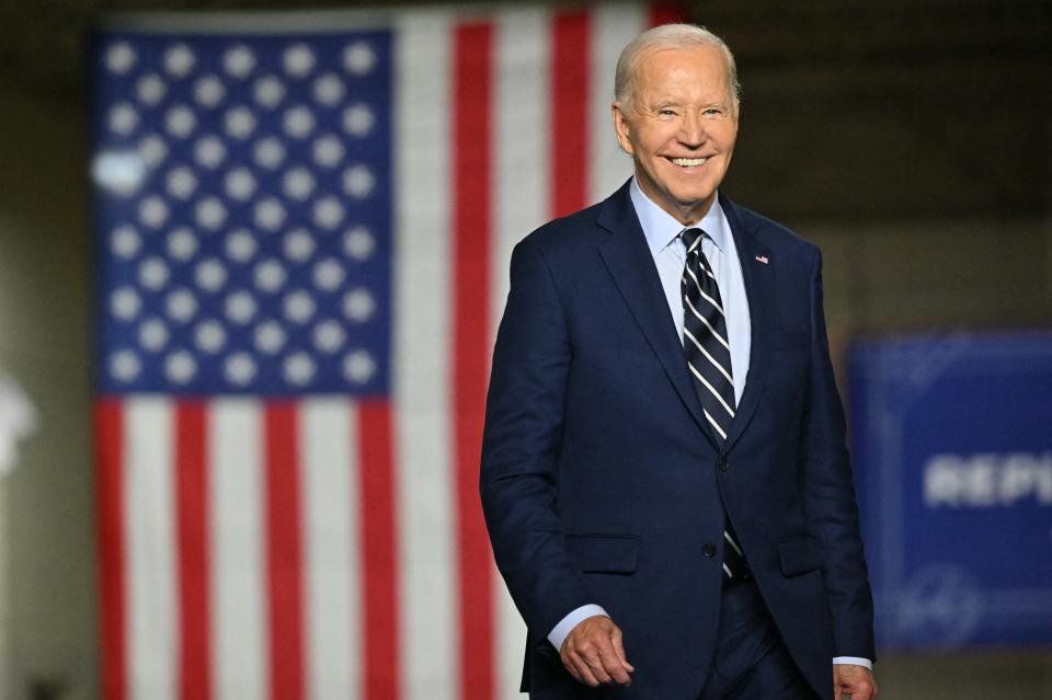 US President Joe Biden arrives to speak about the Biden-Harris Administration's progress in replacing lead pipes and creating good-paying jobs in Milwaukee, Wisconsin, October 8, 2024. (Photo by Mandel NGAN / AFP) (Photo by MANDEL NGAN/AFP via Getty Images)