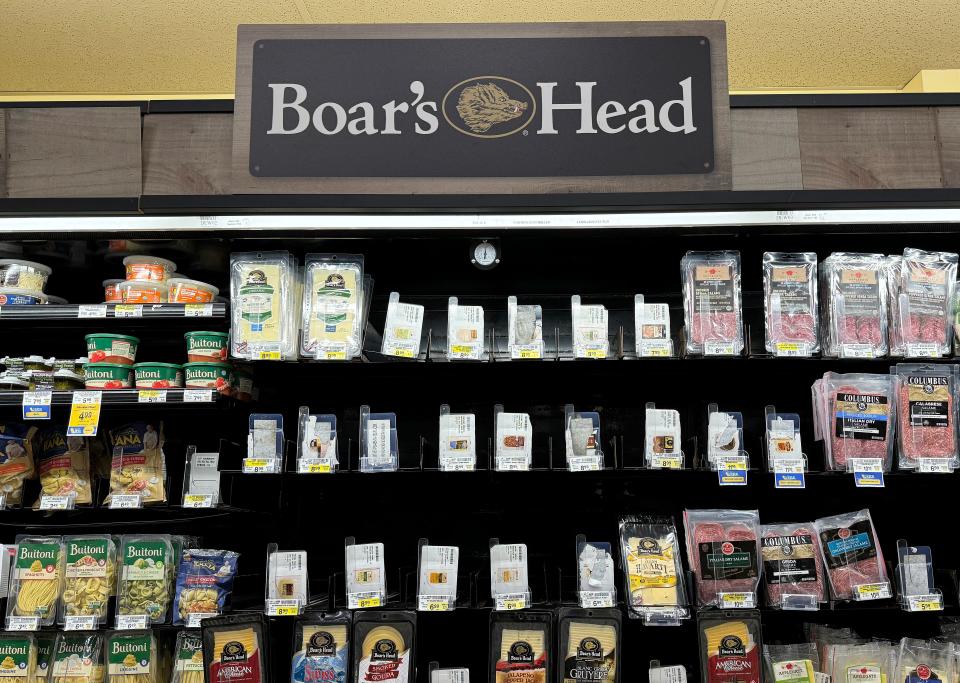 Shelves sit empty where Boar's Head meats are usually displayed at a Safeway store on July 31, 2024 in San Anselmo, California.