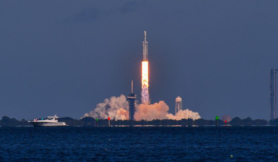 Launch of a SpaceX Falcon Heavy from Kennedy Space Center's Pad 39A on the NASA Europa Clipper mission on Oct. 14, 2024.