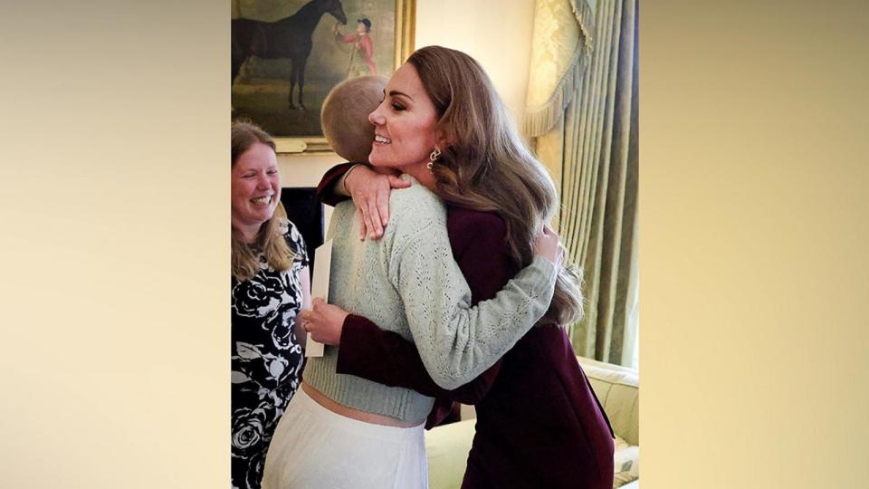 PHOTO: The Princess of Wales hugged a young fellow cancer sufferer after she was invited to Windsor Castle to take pictures by Prince William. (@KensingtonRoyal/X)