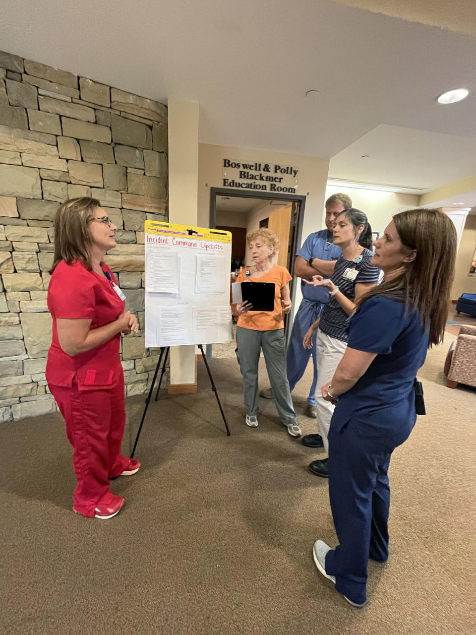 Dr. Lisa Kaufmann and staff meet to discuss the current situation at UNC Appalachian Regional Healthcare System. (Courtesy Dr. Lisa Kaufmann)