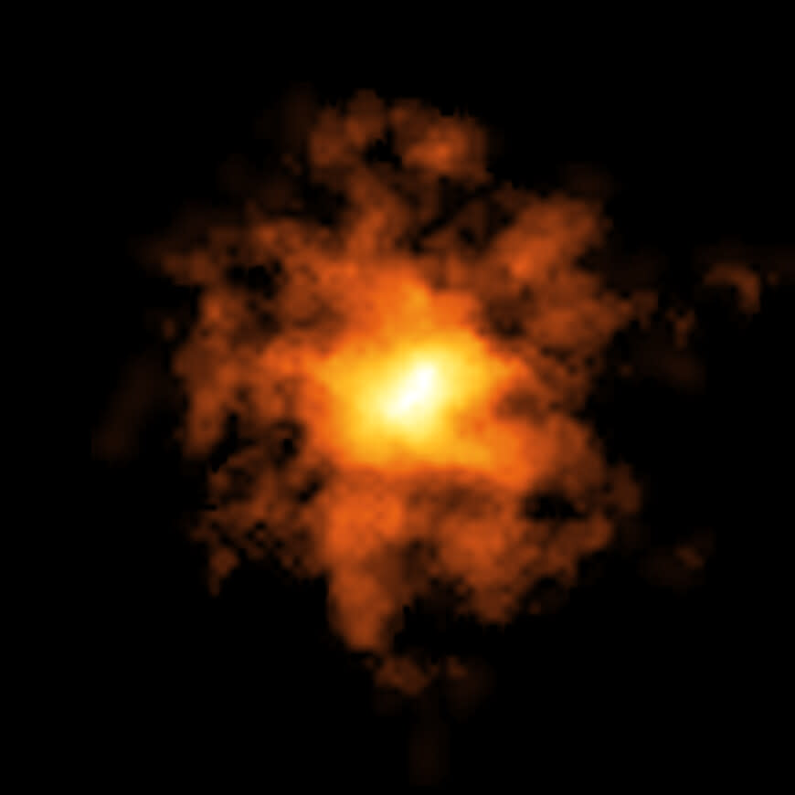 A glowing orange irregularly shaped blob against a black background