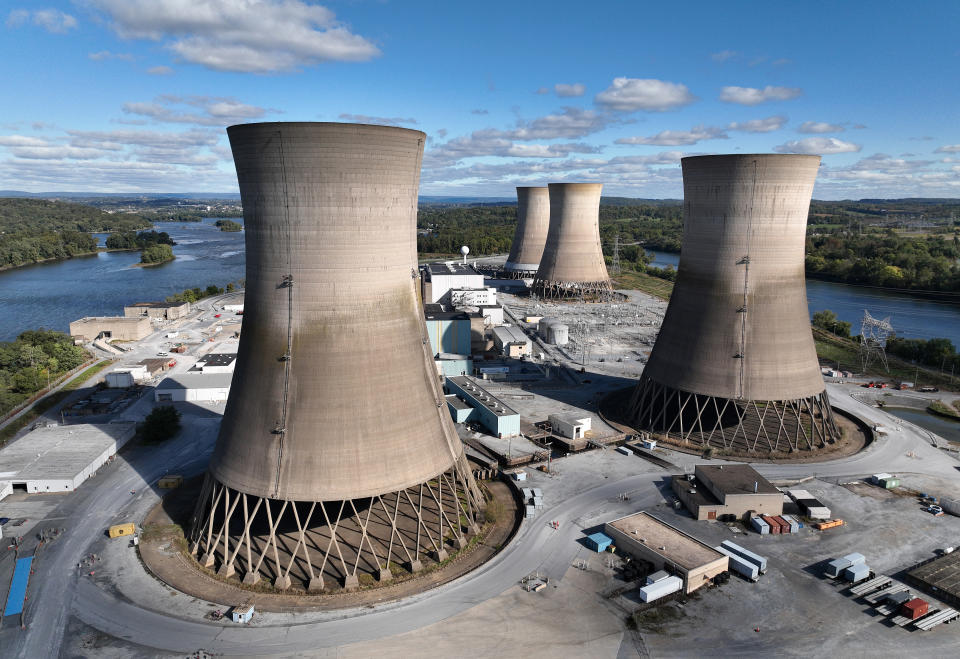 MIDDLETOWN, PENNSYLVANIA - OCTOBER 10: in this aerial view, the shuttered Three Mile Island nuclear power plant stands in the middle of the Susquehanna River on October 10, 2024 near Middletown, Pennsylvania. The plant’s owner, Constellation Energy, plans to spend $1.6 billion to refurbish the reactor that it closed five years ago and restart it by 2028 after Microsoft recently agreed to buy as much electricity as the plant can produce for the next 20 years to power its growing fleet of data centers. The shuttered plant is the site of the worst nuclear reactor accident in United States history when one of the plant’s two reactors melted down in 1979. (Photo by Chip Somodevilla/Getty Images)