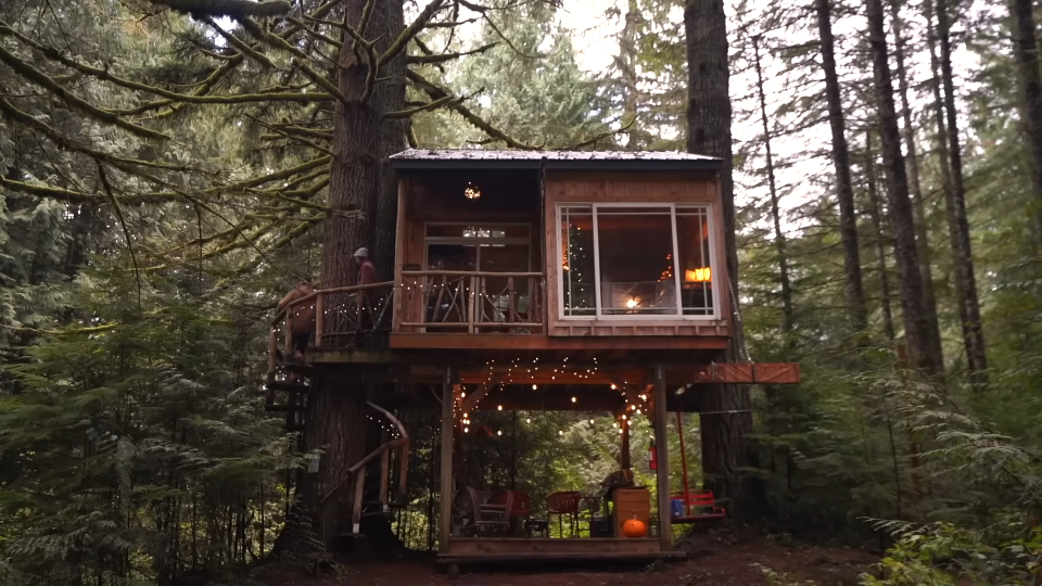 Outside a tiny treehouse in Oregon