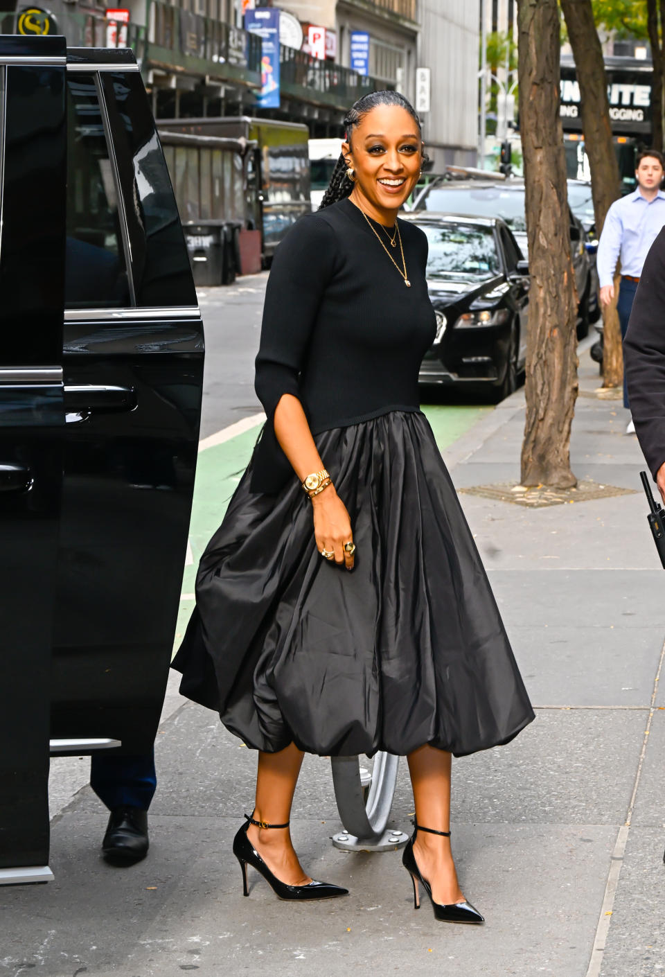 NEW YORK, NEW YORK - OCTOBER 02: Tia Mowry is sen outside the "Today" show on October 02, 2024 in New York City. (Photo by Raymond Hall/GC Images)