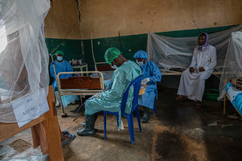 Nurses examine patients at an mpox treatment center in Kamituga, South Kivu province, in the east of the Democratic Republic of Congo, Sept. 20, 2024. / Credit: GLODY MURHABAZI/AFP/Getty