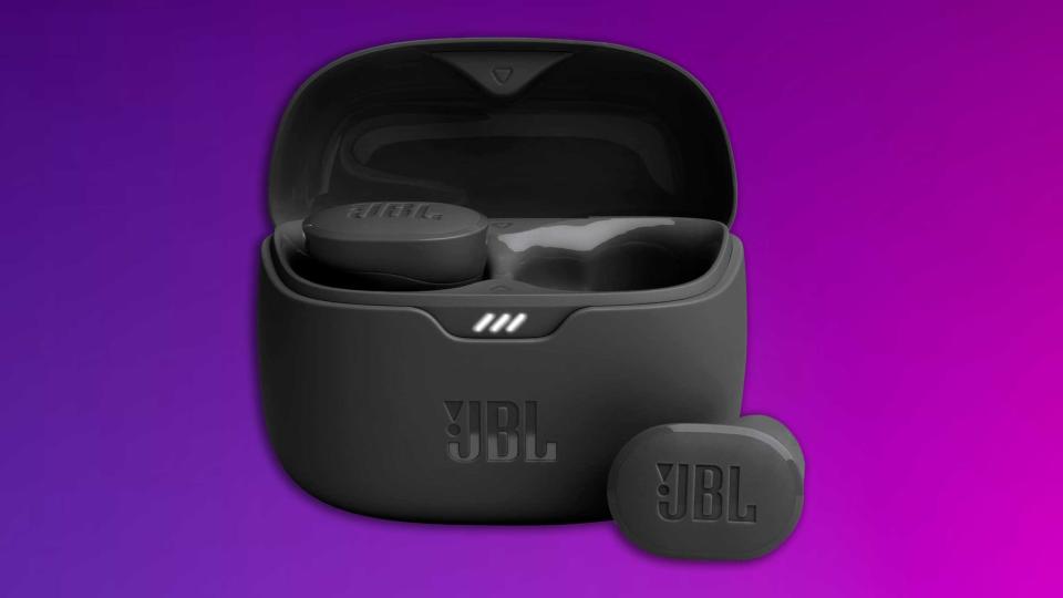 JBL Tune Buds on a purple background