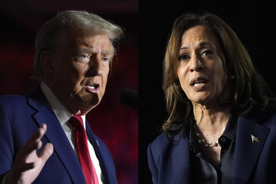 Former President Donald Trump and Vice President Kamala Harris. (Photo illustration: Yahoo News; photos: Evan Vucci/AP, Susan Walsh/AP)