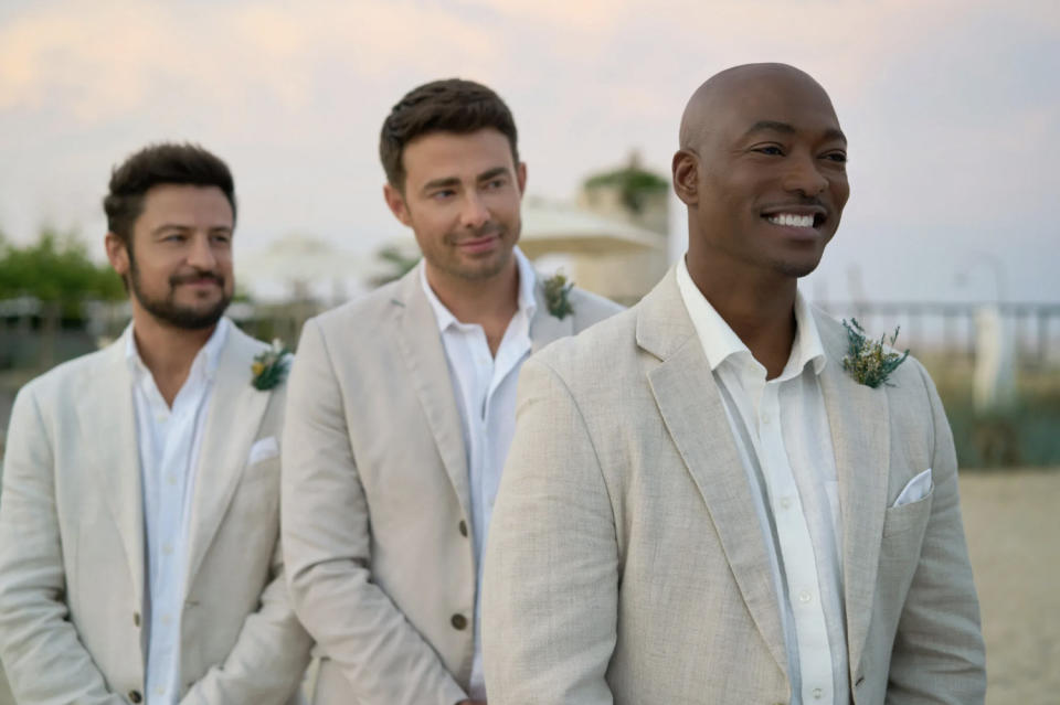 Tyler Hynes, Jonathan Bennett and B.J. Britt. (Elena Nenkova/©2024 Hallmark Media)