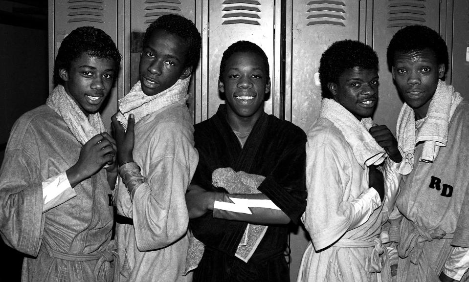 New Edition — Ralph Tresvant, Bobby Brown, Michael Bivins, Ricky Bell and Ronnie DeVoe — in  1983.